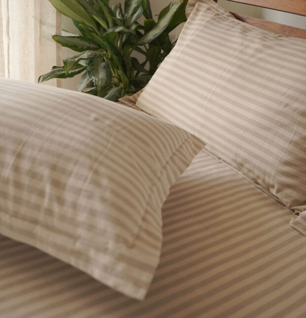 Morning Stripe Cotton Pillow Cover – Beige