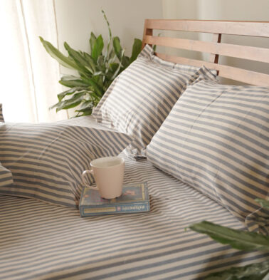 Morning Stripe Cotton Bedsheet Blue -With 2 pillow covers