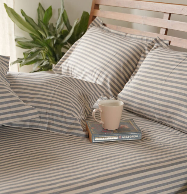 Morning Stripe Cotton Pillow Cover – Blue