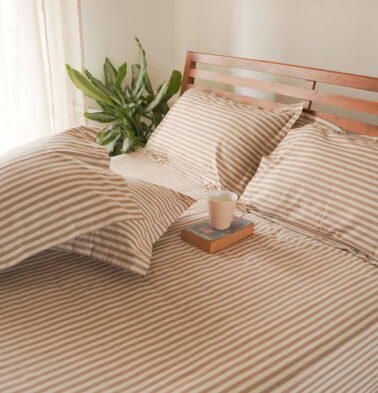 Morning Stripe Cotton Bedsheet Brown -With 2 pillow covers