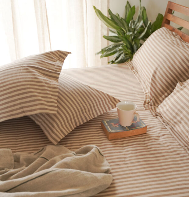 Morning Stripe Cotton Pillow Cover – Brown