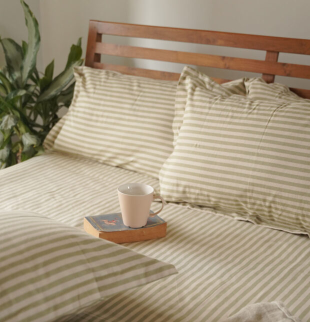 Morning Stripe Cotton Pillow Cover – Green