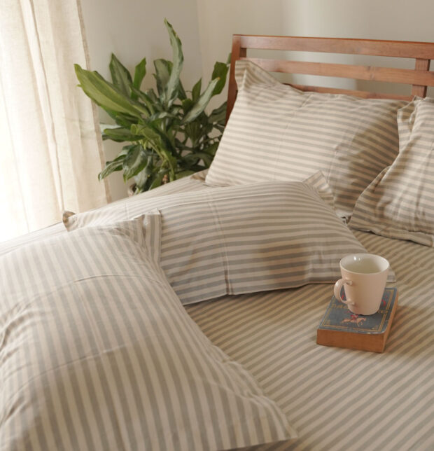 Morning Stripe Cotton Pillow Cover – Grey
