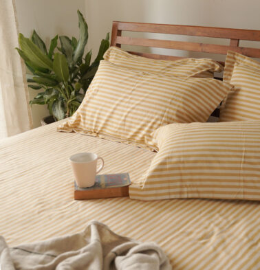 Morning Stripe Cotton Bedsheet Yellow -With 2 pillow covers