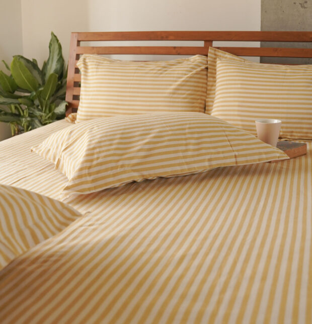 Morning Stripe Cotton Pillow Cover – Yellow