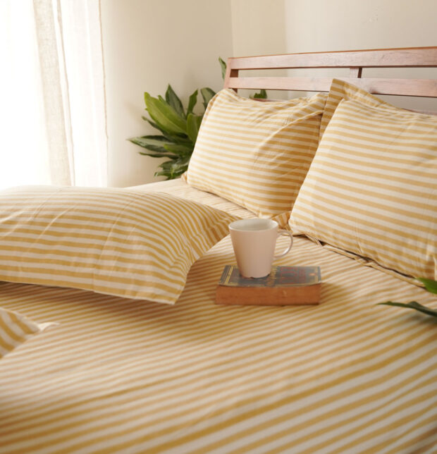 Morning Stripe Cotton Pillow Cover – Yellow